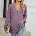 thumbnail image 2 of Túnica de punto acanalado de manga larga para mujer - Blusa con cuello en V abotonado, conjunto informal de otoño a la moda, material de poliéster, tallas S-XXL, 2 of 8