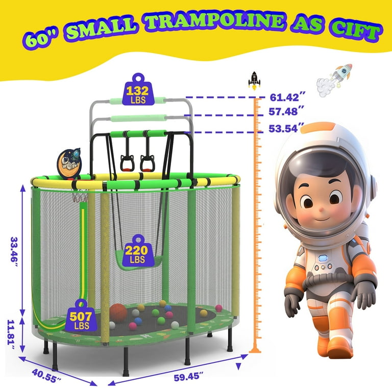 Gymax 55'' Kids Exercise Trampoline with Enclosed Safety Net