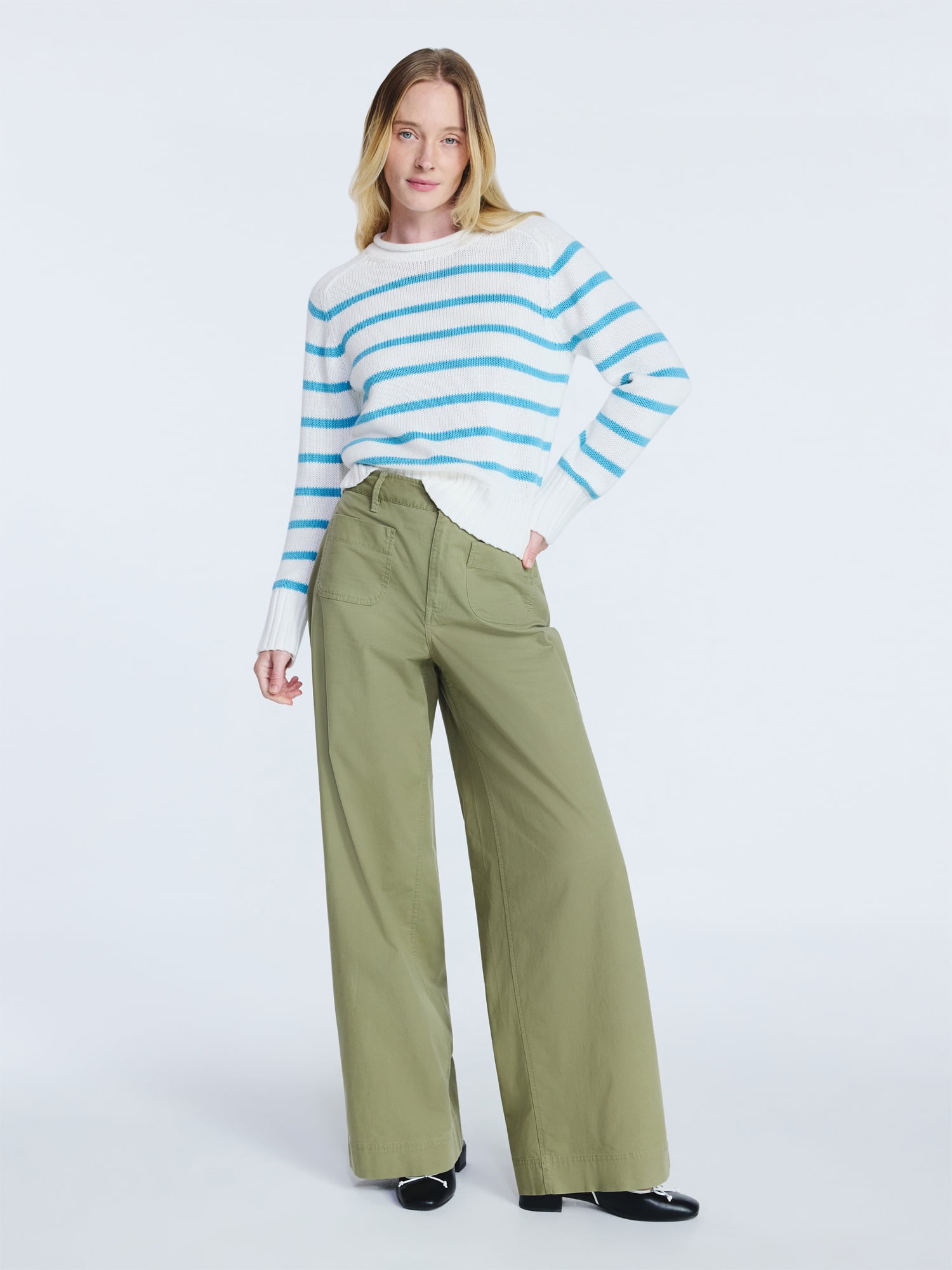 Free Assembly Women’s Saddle Shoulder Roll Neck Cotton Sweater with Long Sleeves, Sizes XS-XXL