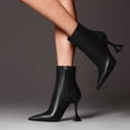thumbnail image 6 of YDN Women Chic Pointed Closed Toe Mid Calf Ankle Boots Flared Mid Heel Side Zipper Boots Office Dress Shoes Size 7 Black, 6 of 6