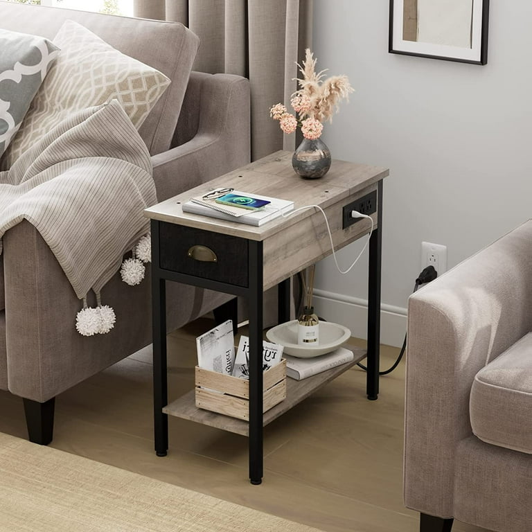 End table with storage clearance and charging station
