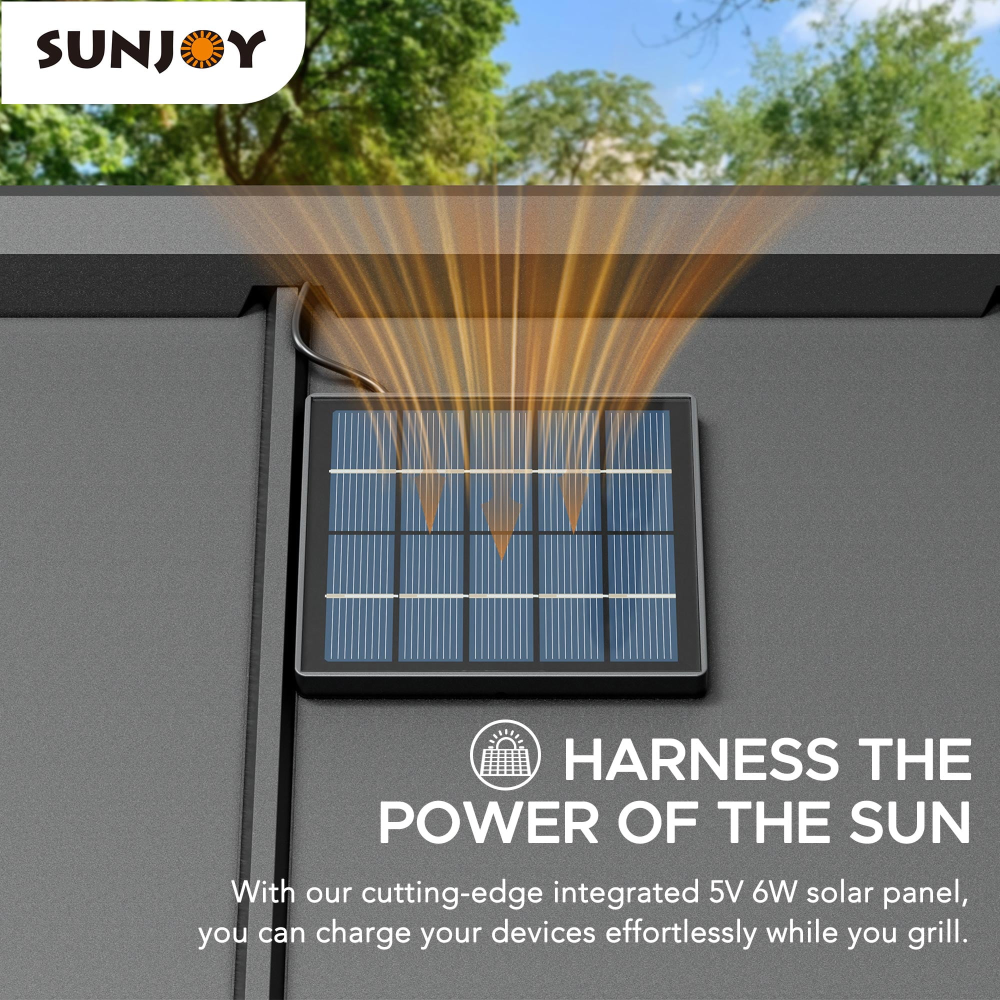 Sunjoy 8 X 12 ft. Outdoor Gazebo Hardtop Grill Gazebo Wood Frame with  DC Solar Power,Black