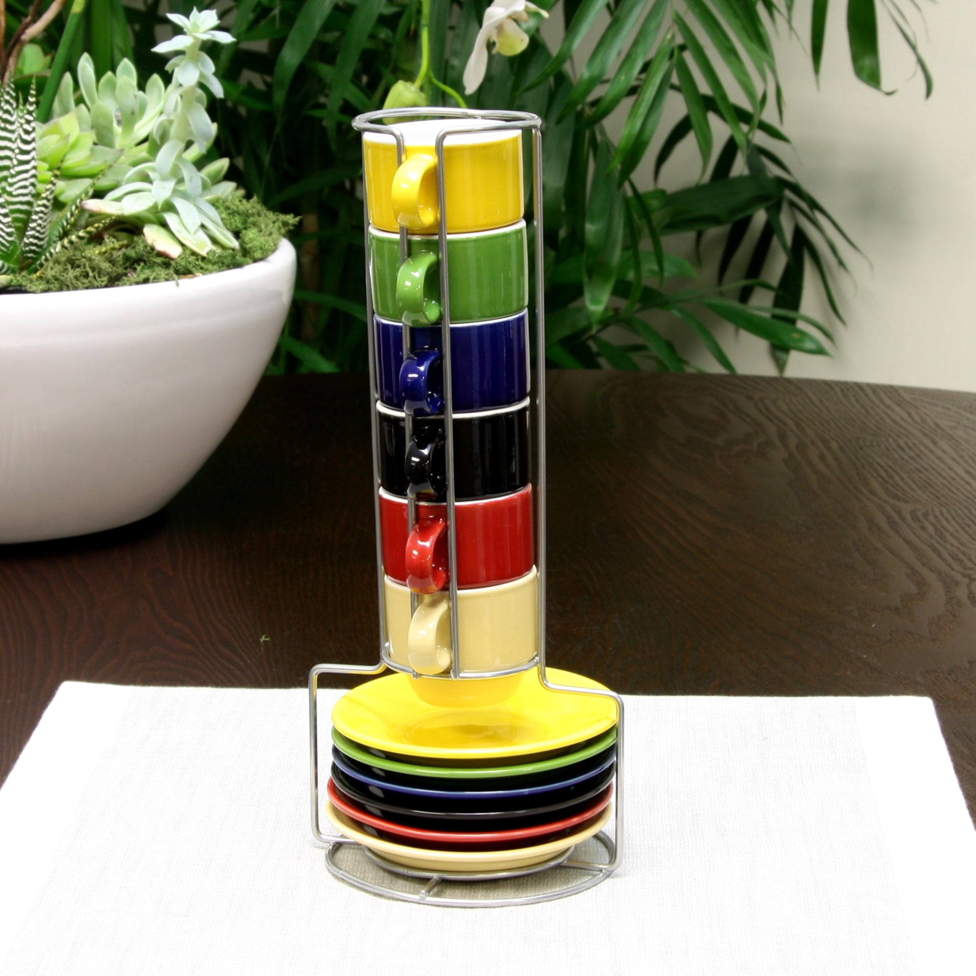 Gibson Home Sensations 13 Piece Stoneware Espresso Set with Wire Rack in Assorted Colors