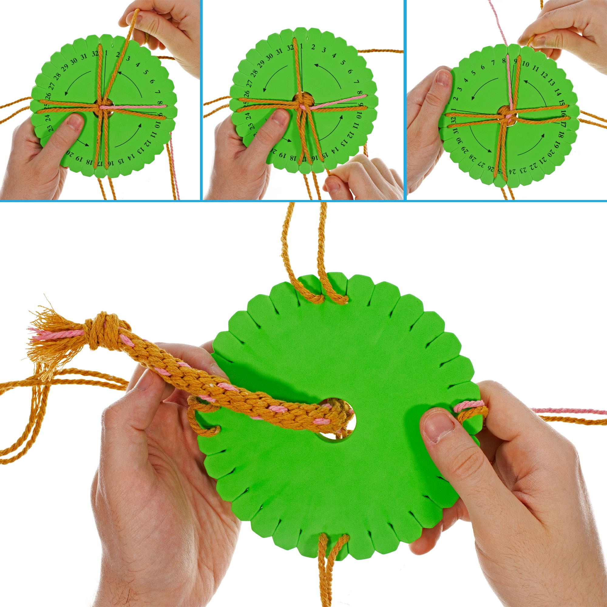 Craft County Kumihimo Disk Set - 4 Disc Pack with Round and Square Bracelet Braiding Boards for 1.5mm Cord and Smaller