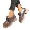 thumbnail image 4 of Willtoo Women's Leather Shoes Color Blocking Platform Oxfords Comfortable Pumps Round Toe Chunky Heel Anti-Slip Lug Sole Causal Lace-up Loafers Dress Work Shoes, 4 of 5