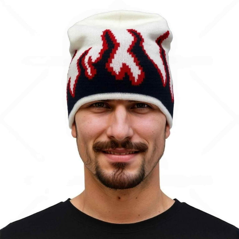 帽子 Carne Bollente Burning Up Beanie Halloween Pumpkin Skull Shaped Candle Burning Flame Beanie Hat for