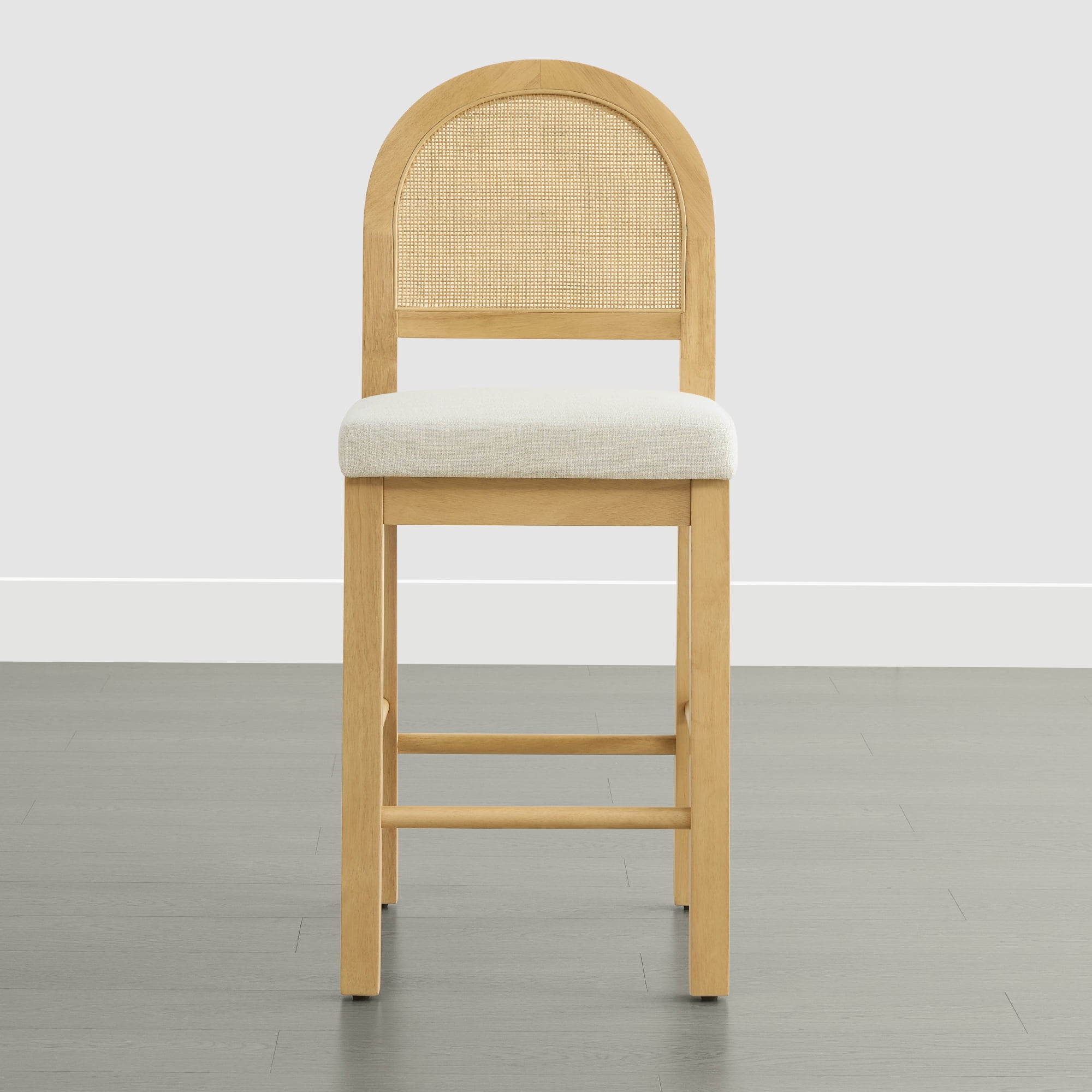 Spruce & Spring Boho Rattan Counter Stool with Solid Wood Frame and Upholstered Seat Set of 3, Natural