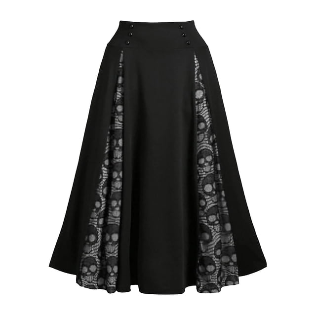 FcBaudy Robe de Cour, Robes pour Femmes, Robes d'Été pour Femmes Femmes Grande Taille Dentelle Patchwork Taille Haute Jupe Midi Gothique Jupe Plissée Robe de Cour