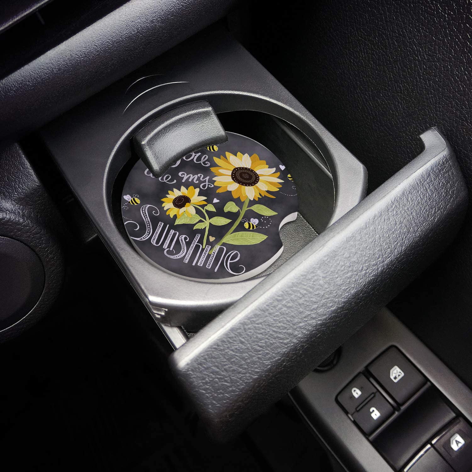 Best Accessory Keep Vehicle Free from Cold Drink Sweat Set of 2 Non-Slip Absorbent Cork with A Finger Notch for Easy Removal Stain and Spill Retro Sunflowers YOU ARE MY SUNSHINE Car Coasters