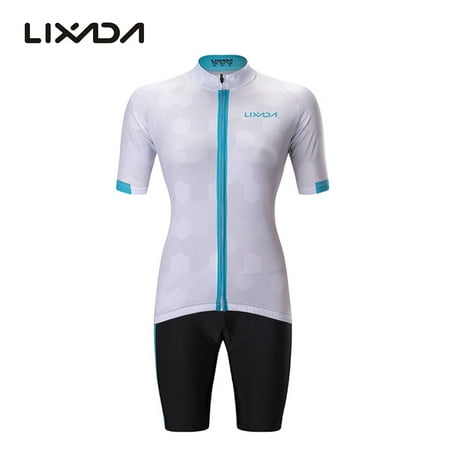 Lixada Women's Full-zip Short Sleeve Cycling Jersey Shirt Quick Dry Breathable Mountain Clothing Bike Top + Comfortable Gel Padded Shorts MTB Riding Biking Clothing Set