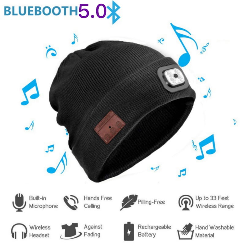 Unisex Bluetooth 5.0 Music Beanie Hat Handsfree Speaker LED Head Lamp Light Cap! 