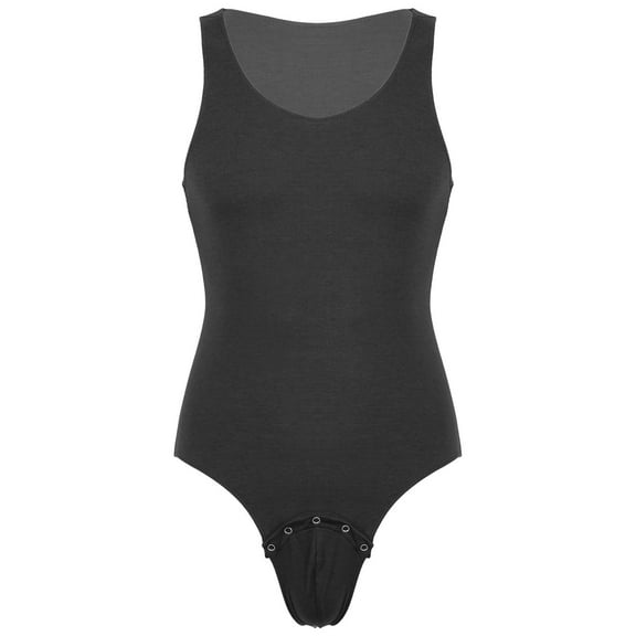 Doomiva Mens Sport Tank Top Jockstrap Bodysuit Wrestling Singlet Press Crotch Jumpsuit Romper Leotard Black L