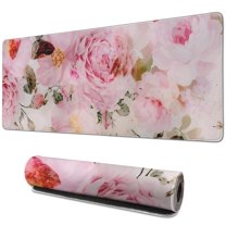 Long Mouse Pads for Desk,Pioneer Flower Floral Print Pattern Desk Mats on Top Of Desks, Desk Mouse Pad Extra Large with 3mm Non-Slip Base and Stitched Edge for Gaming,Office,Work,Home 31.5"x11.8"