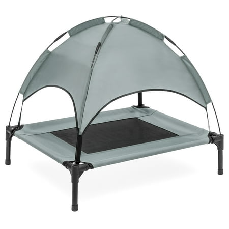Best Choice Products Raised Mesh Cot Cooling Dog Bed, 30in, Gray, w/ Removable Canopy Shade Tent, Travel Bag, Breathable
