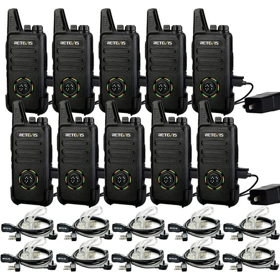 Retevis RT22S Walkie Talkies for Adults, 2 Way Radio with Earpiece, Channel Display, Rechargeable, Portable FRS Two-Way Radios, Mini Compact, for Hospitality Church School Retail Restaurant (10 Pack)