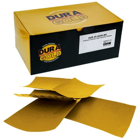 

Dura-Gold - 240 Grit Gold - 1/4 Sheet Plain Backing Sandpaper 5.5 x 4.5 - - Box of 400