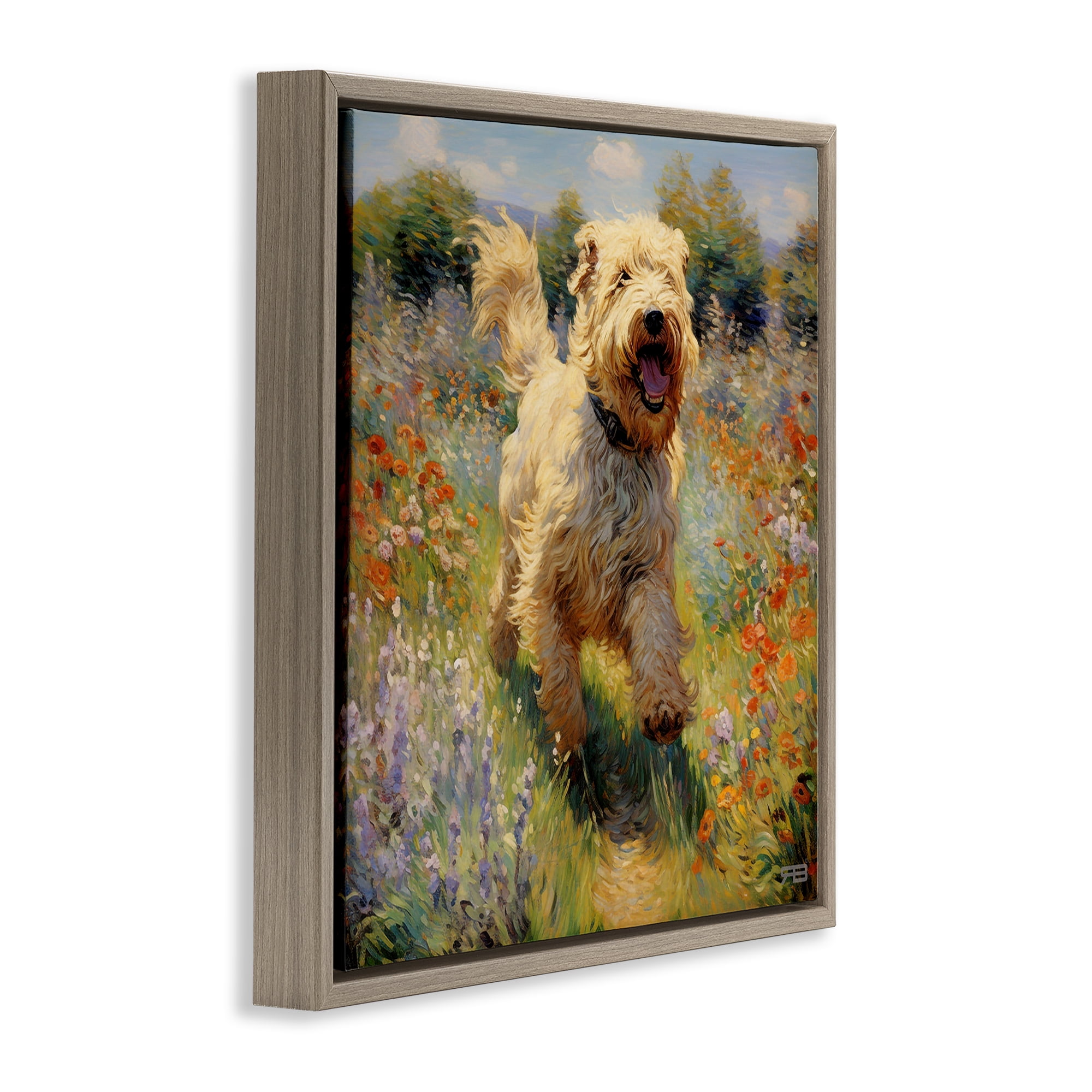 Stupell Industries Happy Running Terrier Dog Animals & Insects Painting Brown Floater Framed Canvas Art Print Wall Art, 25 x 25