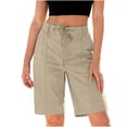 thumbnail image 4 of Leggings Shorts for Women Women Drawstring Bermuda Shorts Dressy Casual High Waist Pleated Loose Comfortable Summer Daily Work Short Pants Khaki L, 4 of 7