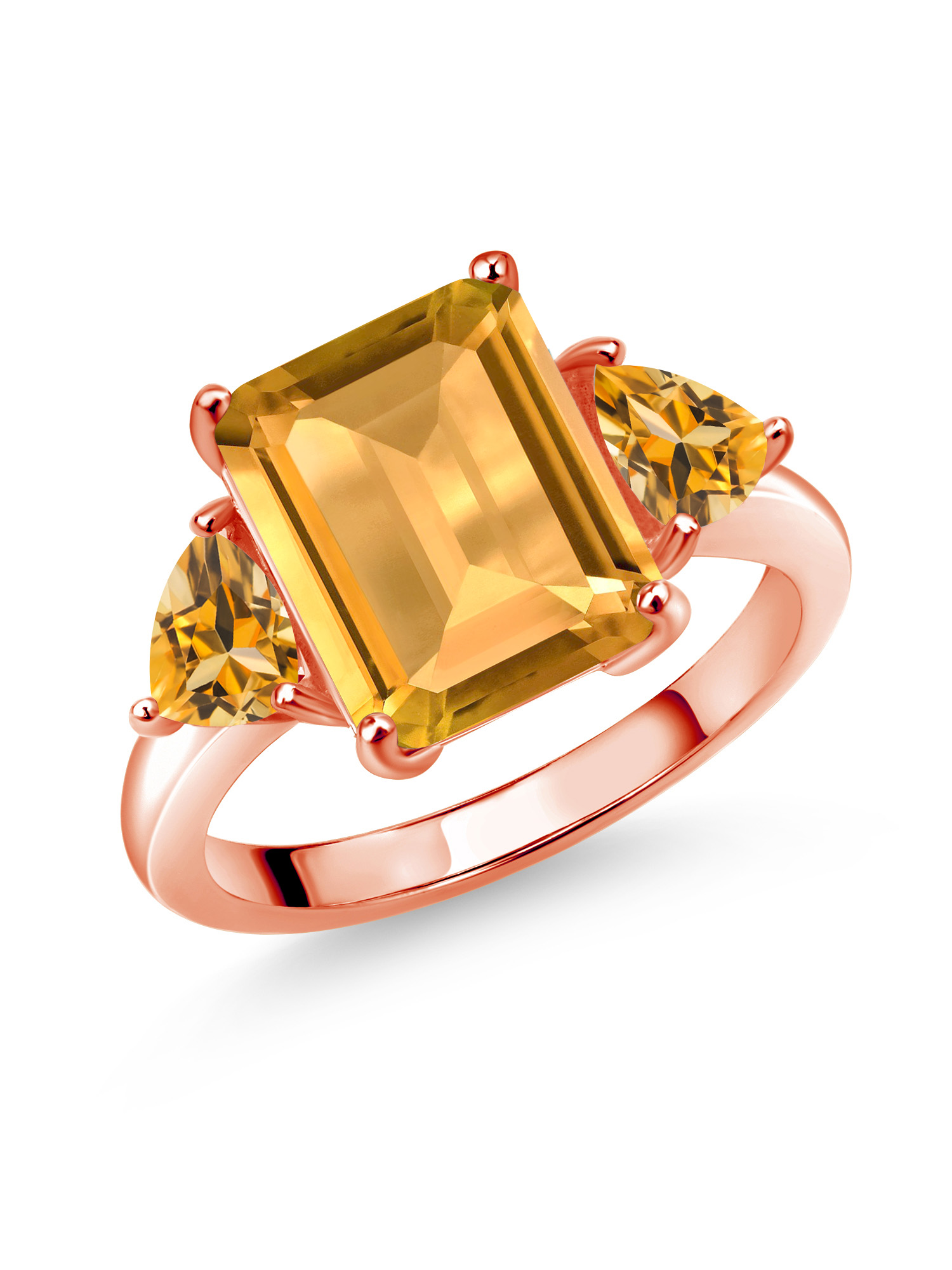 Gem Stone King 5.32 Ct Octagon Yellow Citrine 18K Rose Gold Plated