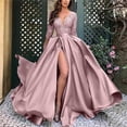 thumbnail image 4 of Vestido de noche de manga larga con escote en V para mujer, elegante vestido de fiesta largo con abertura hasta el muslo y talle imperio, vestido de cóctel para fiesta de boda, 4 of 5
