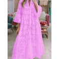 thumbnail image 5 of Women'S 2025 Lace Eyelet Embroidery Maxi Dress V-Neck Trumpet Sleeve Boho Flowy Swing Dress Pink XL, 5 of 6