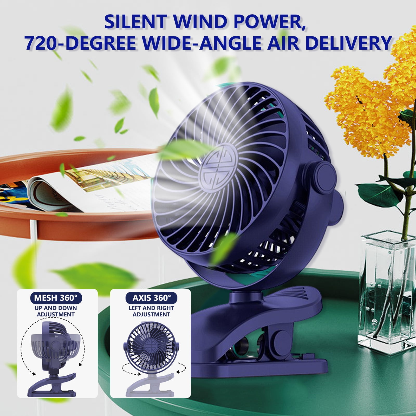 3-Speed Clip On Fans For Everywhere Powerful Airflow Silent Oscillating Table Fan Bedroom Fan 360 Degree Adjustable Low Noise Cooling Handheld Fan