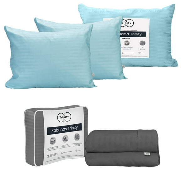 Juego de Sábanas Trinity Gris Oxford Queen Size + 2 Almohadas