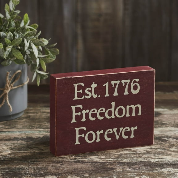 VHC Brands Freedom Forever Wooden Sign 6x8x1.5, Independence Day Decor, Patriotic Text, Printed Tropical Wood Sign, Rectangle Shape, Americana, Burgundy