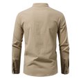 thumbnail image 4 of Linen Blend Shirts for Men Long Sleeve Vintage Ethnic Style Print Shirt Button up Pullover Tops Stand Collar Blouses (L, Khaki), 4 of 7