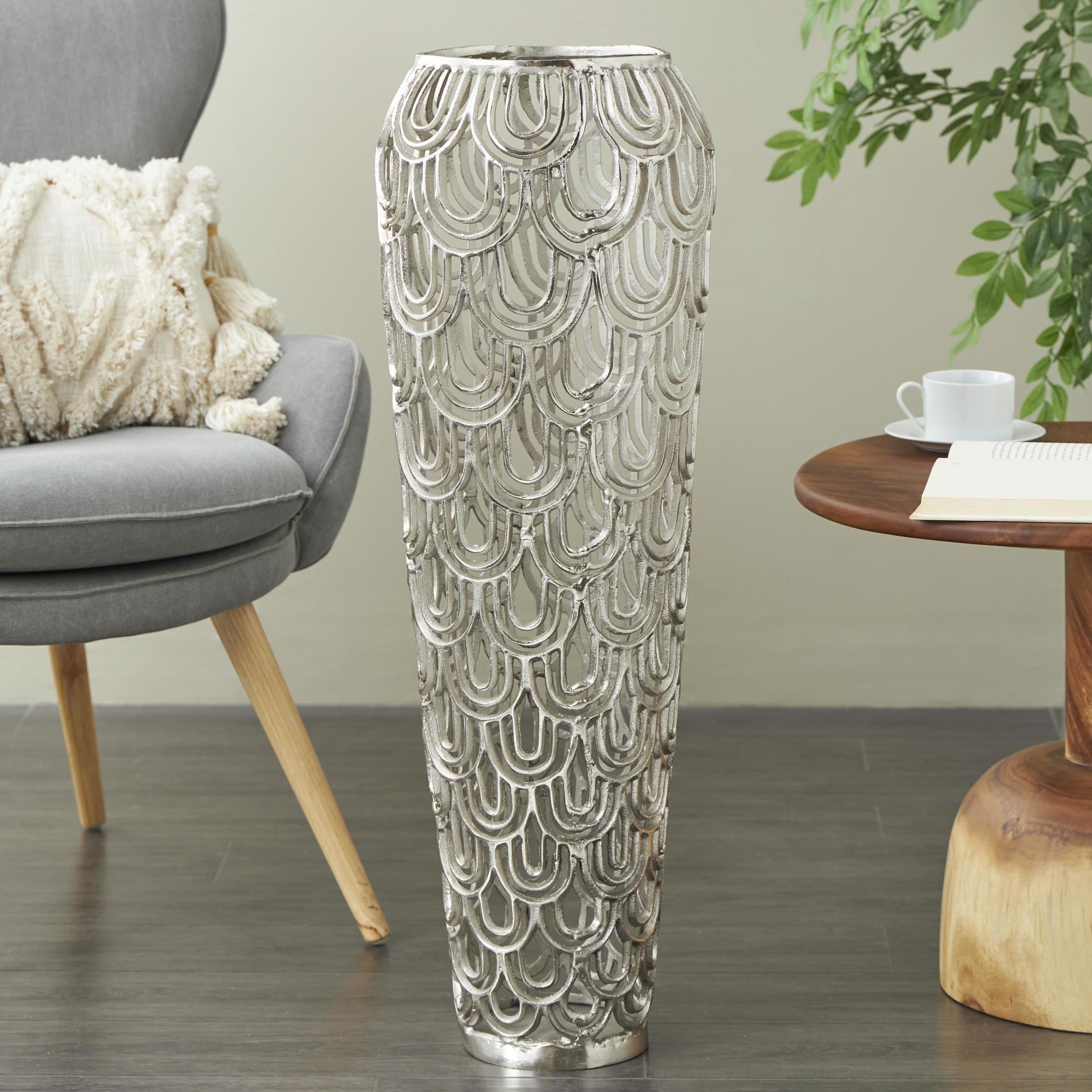 DecMode 35" Geometric Tall Art Deco Inspired Arched Silver Aluminum Metal Vase