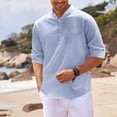 thumbnail image 5 of Havenx Men's Henley Shirts Roll-Up Long Sleeve Button Up Shirts Band Collar Textured T-Shirts Summer Lightweight Loose Fit Casual Tops,Light Blue XL, 5 of 5