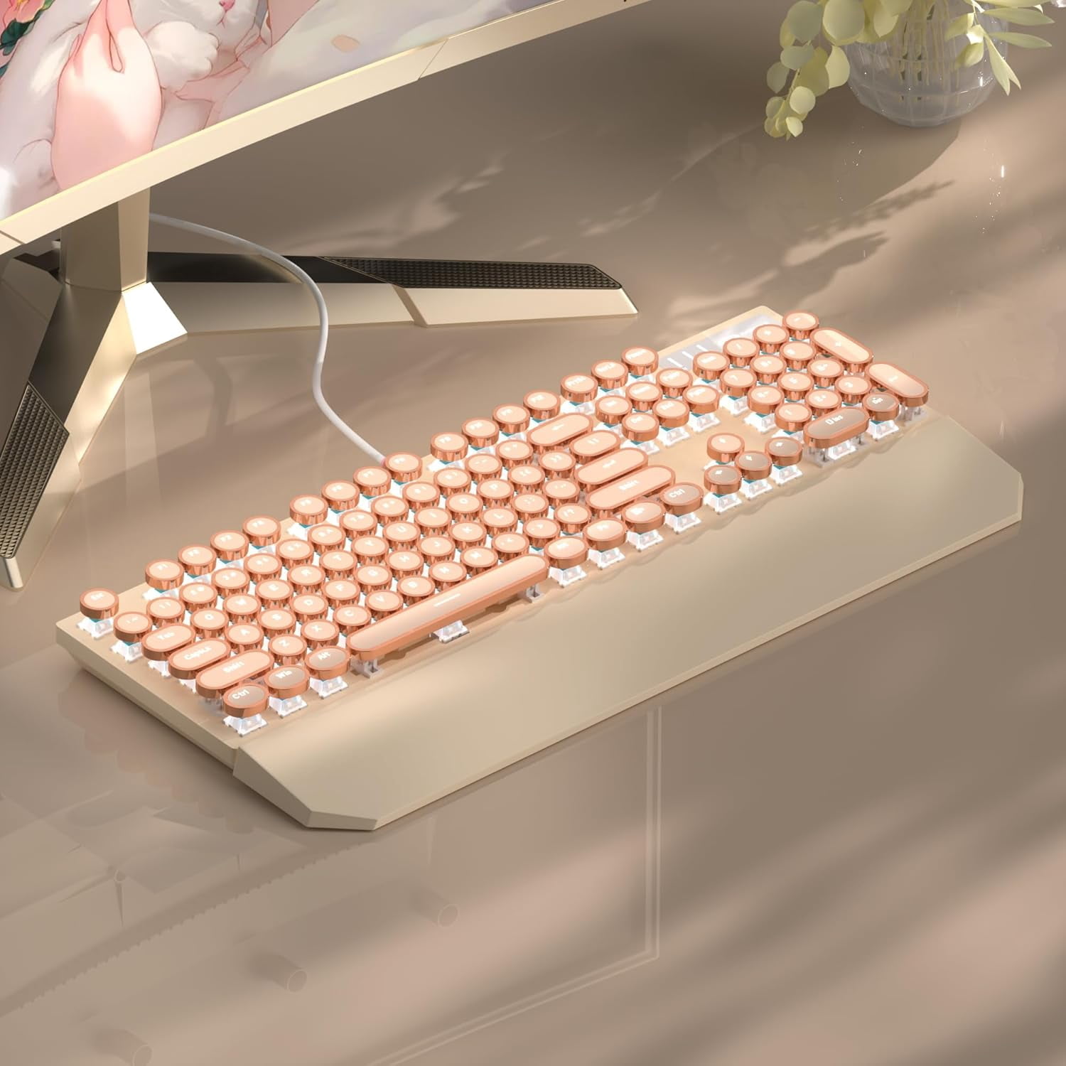 MageGee Typewriter Mechanical Gaming Keyboard, Retro Punk Round Keycaps RGB Rainbow Backlit