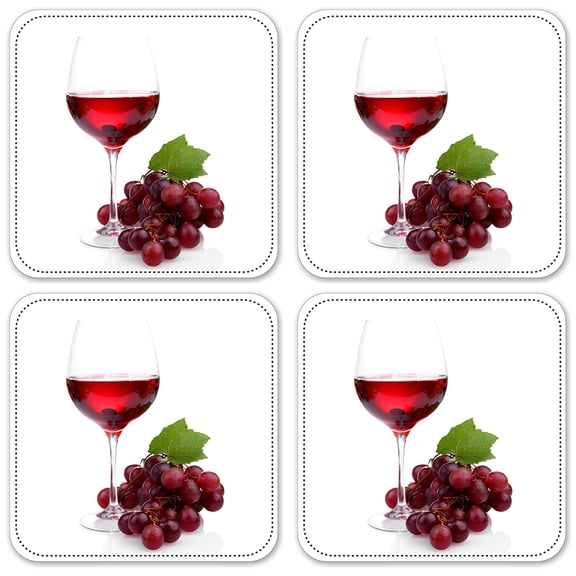 Vinyl Drink Coasters - Set of 4 - Red Wine on White Background