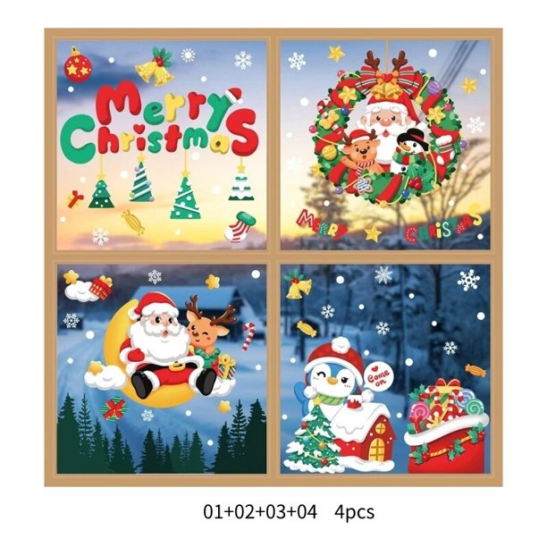 Pegatinas de Navidad para ventana, decoración del hogar, pegatinas electrostáticas de copos de nieve, Papá Noel, alce, muñeco de nieve