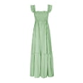 thumbnail image 3 of Women's Retro Pleated Suspender Ruffled Maxi Dress, 3 of 9