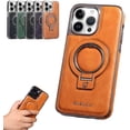 thumbnail image 1 of ORUYROP Luxury Leather Invisible Stand for iPhone Case, Transmitg Leather Case with Stand, Built-in Stand Magnetic Shockproof Phone Cover for iPhone 15/14/13/12 Pro Max (Brown,for iPhone 12PRO, 1 of 7