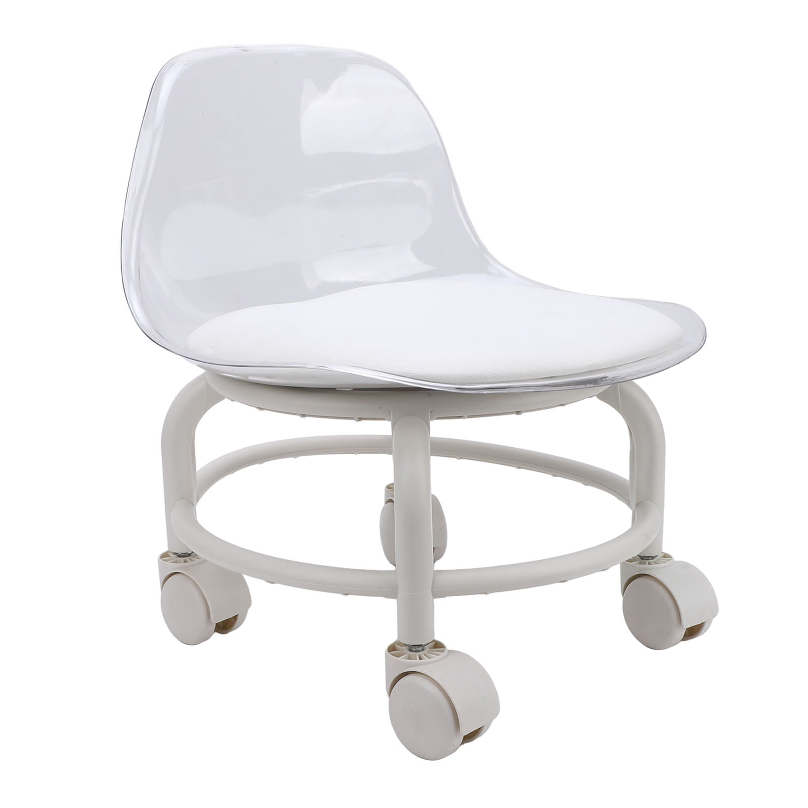 Low Rolling Stool, Small Acrylic Short Silent Mini Roller  with Back Support, Strong and LongLasting for Home and Business Use, Convenient for Shoe Stool, Foot Rest, Pedicure Chair