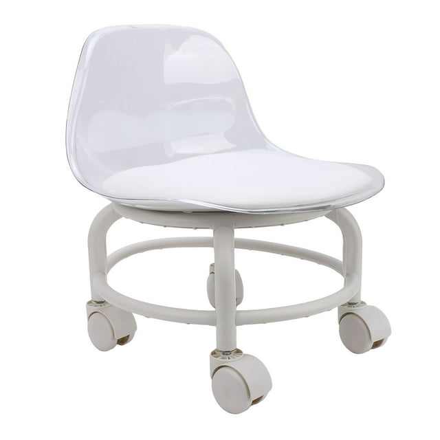 Low Rolling Stool, Small Acrylic Short Silent Mini Roller with Back Support, Strong and LongLasting for Home and Business Use, Convenient for Shoe Stool, Foot Rest, Pedicure Chair