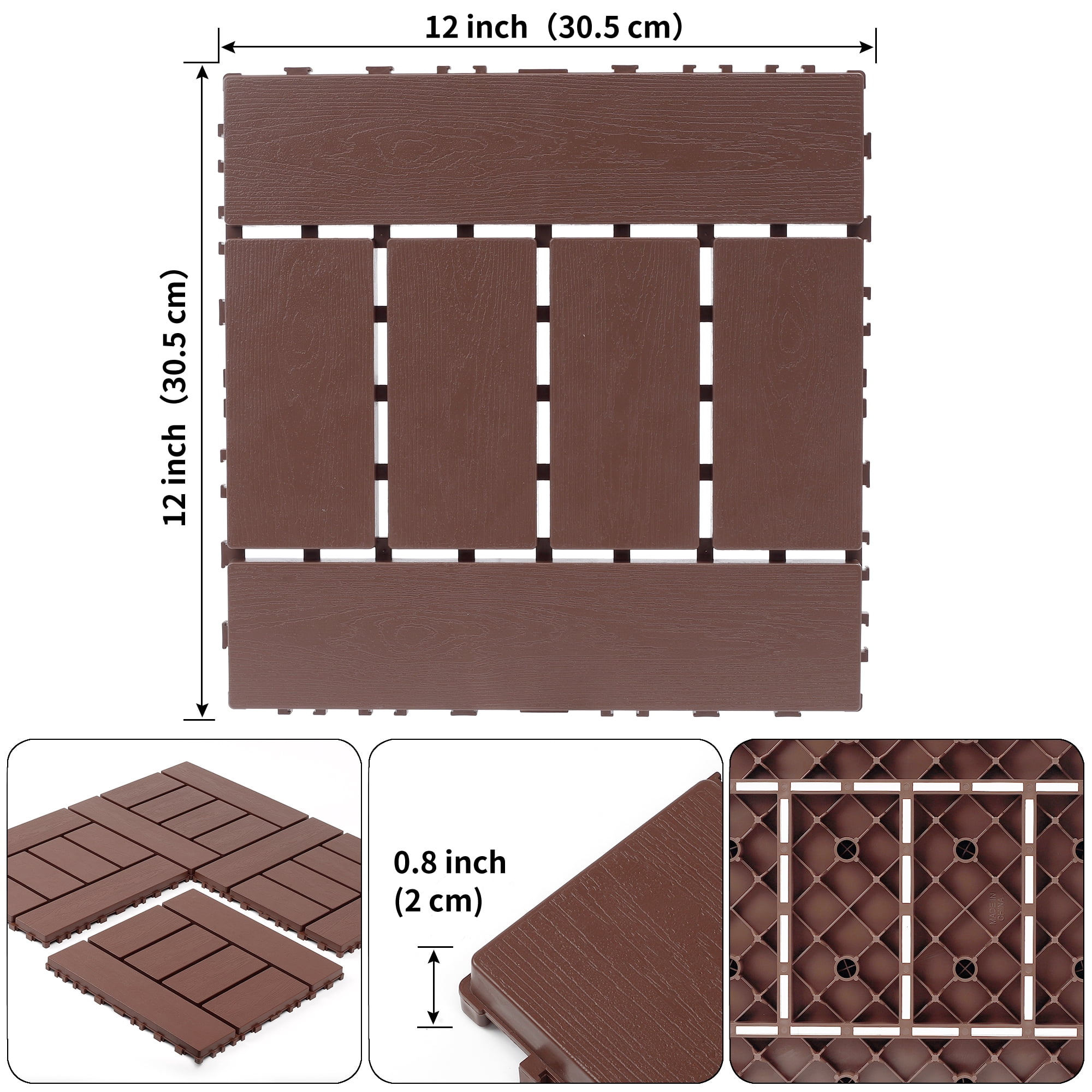 Interlocking Deck Tiles 12x12 Inch Outdoor Flooring, Waterproof PP Patio Floor Tiles DIY