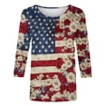 thumbnail image 4 of Plus Size July 4th Tshirts Womens 3/4 Length Sleeve Crewneck Graphic Tees Funny Holiday Patriotic Outfits Navy, M, 4 of 5