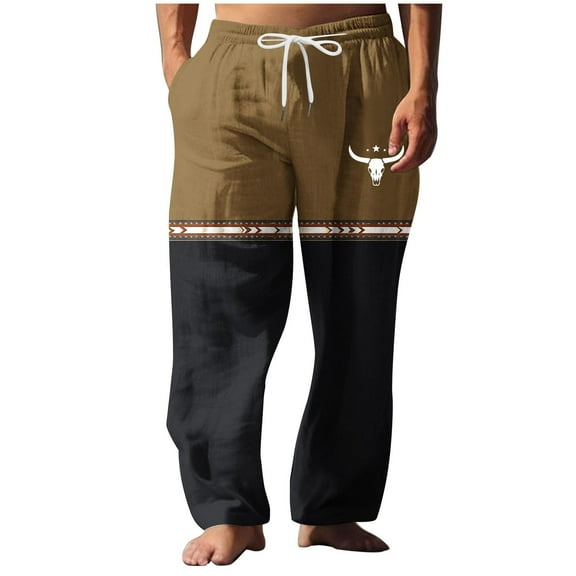 YLSDY Men's Western Style Lounge Pants with Bull Skull Print Lightweight Elastic Waist Pajama Pants(Available in Plus Size) Black 14
