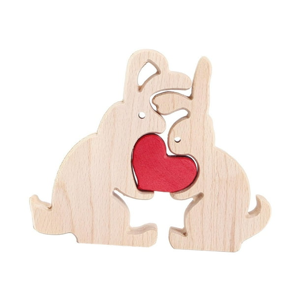Rompecabezas de Arte de Madera de Conejo, Esculturas de Rompecabezas de Animales de Madera, Rompecabezas de corazón de Madera Educativo Familiar DIY