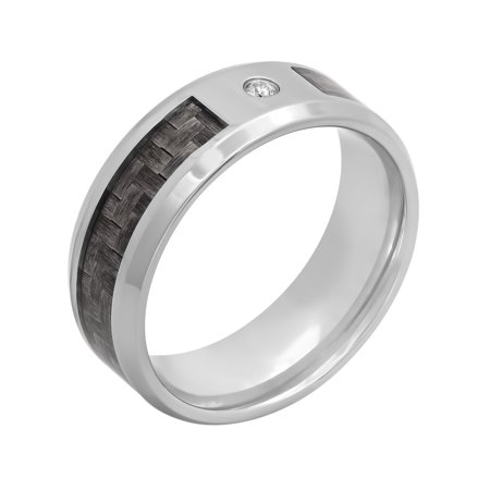 Men's Stainless Steel with Diamond Accent Gray Carbon Fiber Band, 8mm