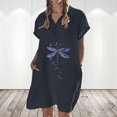 thumbnail image 2 of Vestido casual de color sólido con botones de solapa y manga corta de algodón y lino para mujer Pompotops ghjkhdj14799, 2 of 8