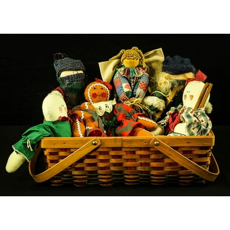 - Framed Art For Your Wall Rag Dolls Toys Folk Art Primitive Dolls Basket 10x13 Frame