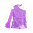 thumbnail image 4 of TiaoBug Big Girls' Sequins Peplum Top One Shoulder Long Sleeve Gymnastics Leotard Hip Hop Jazz Dance Bodysuit Light Purple 6, 4 of 6