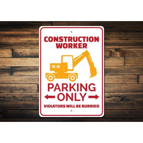 Construction Worker Parking Novelty Sign, Metal Wall Decor - 10x14 inches