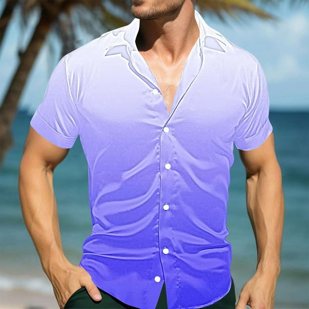 Blusa y camisa de manga corta con cuello vuelto para hombre, estilo casual, con personalidad, para fiestas de baile, color liso, con solapa y botones, a la moda, blusa de manga corta para hombre