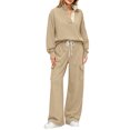 thumbnail image 2 of 2 Piece Sets for Women Fashion Lounge Sets for Women Soft Causal Fall Clothes for Women Button Snap Mock Sweatshirt and Wide Leg Pant Sweatsuit Tracksuit M, 2 of 4