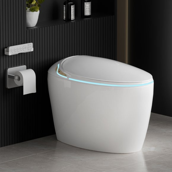 One-Piece Bidet Toilet LCD Display Auto Smart Toilet Heated Toilet Seat Smart Toilet with Foot Sensor Operation & Bidet Built in, Anti-odor